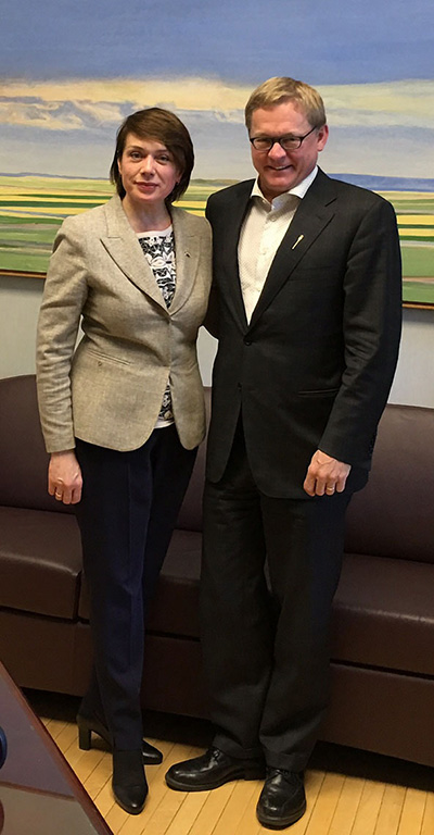 Ukraine's Education Minister Lilia Hrynevych with Alberta Education Minister David Eggen, May 16, 2016